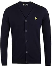 Lyle & Scott Hombre Algodón Merino Logo chaqueta de punto, Azul