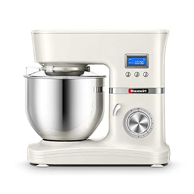 Hauswirt Robot Pâtissier, Robot Pétrin Multifonction Pétrisseur Professionnel Robot de Cuisine avec Fouet, Batteur et Crochet, Bol en Inox 5L, 8 Vitesses avec Fonction Pulse (HB2)