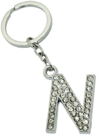 Stainless Steel &amp; Rhinestones Letter N Ring Charm Pocket Clip Keychain Key Chain Accessories (LIFETIME WARRANTY)