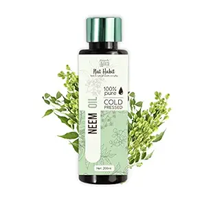 Nat Habit Cold Pressed 100% Pure Neem Oil for Skin & Hair | Fresh from our Ayurvedic Kitchen, Zero Preservatives | Body Massage Oil, Hair Oil, Insect Repellant, Disinfectant 200ml