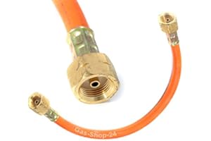GAS-SHOP-24 Propan 1,5 m HD-Gasschlauch Umfüllschlauch Verbindungsschlauch Gasflasche (Verbinder, Propan HD-Gasschlauch Füll Propan Schlauch für T-Stück Anschluss Propangasflasche 150 cm)