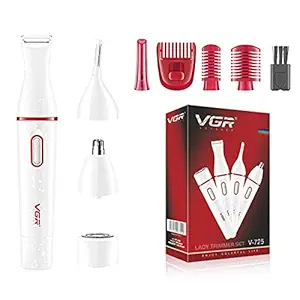 VGR V-725 Professional 4-in-1 Women Grooming Kit Shaver for Face, Legs, Underarms & Bikini area, Eyebrow trimmer, Ear & Nose Trimmer Fully washable