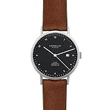 STERNGLAS Zirkel | 40 mm | Automatik Uhr mit Anti-Reflex Saphirglas | Schnellwechselband | Minimalistische Armbanduhr | Bauhaus Herrenuhr (schwarz/Silber / Vintage Mahagoni)