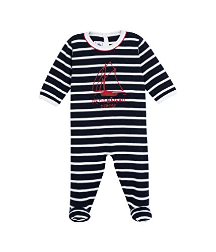 Petit Bateau Baby Boys 0-24m Dors Bien Striped Long Sleeve Sleepsuit, Multicoloured (Abysse/Lait 10), 0-3 Months (Manufacturer size: 1m/54cm)
