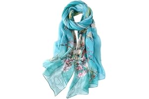 STORY OF SHANGHAI Sciarpa di 100% Seta da Donna Foulard Chiffon con Fantasie Orientale Semi-Trasparente