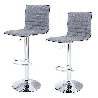 Songmics Lot de 2 tabourets de bar chromé revêtement en tissu hauteur réglable rotative à 360° grande base Φ 41 cm gris LJB15G
