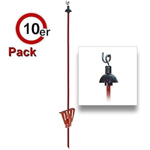 Göbel Weidezaunpfahl Metall rund 105cm x 7mm mit Kopfisolator Metallgleitöse Federstahlpfahl 10 St.