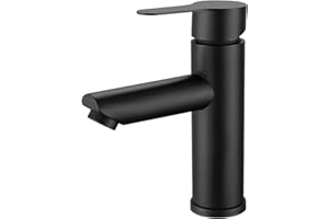 PUASOK Rubinetto Bagno Lavabo Nero, Miscelatore Rubinetto Bidet Nero con Acqua Calda e Fredda Disponibile, Miscelatore Bagno Lavabo con due Flessibili per WC(A)
