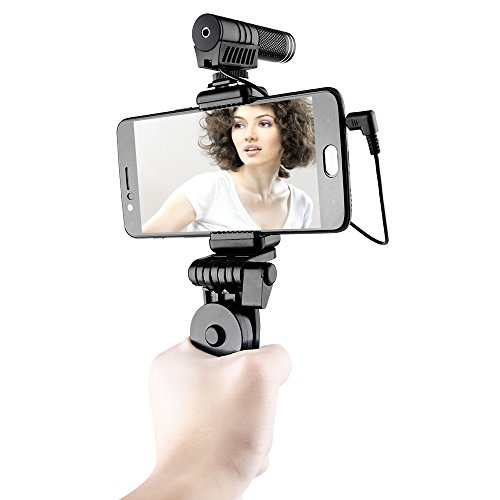 K&F Concept Microfono a Clip Porta Cellulare Universale Smartphone Supporto a Tavola con Pinza Regolabile per 3.5mm Iphone e Android