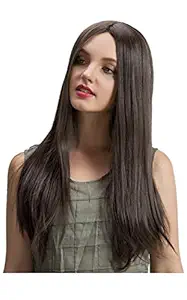 Hair Wigs for Women and Girls Full Head Artificial Cap Hair Wig, 22 inches, Washable, Heat Resisting Material, Adjustable hooks as per head size, Tangle free, Smell Free, Human hair Like Natural Brown