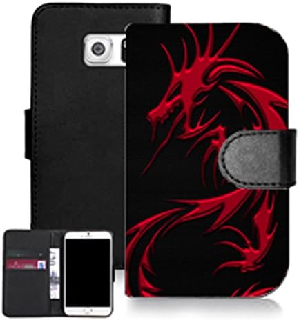 black pu leather wallet case for samsung galaxy s6 -red dragon