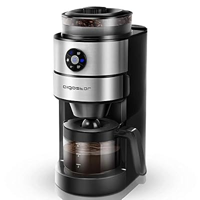 Aigostar Kaffa 30LHX - Cafetière avec moulin à café intégré et filtre, 680-820W, 800ml. Maintien au chaud par PTC pendant 35 minutes, anti-égouttement et arrêt automatique. Sans BPA.