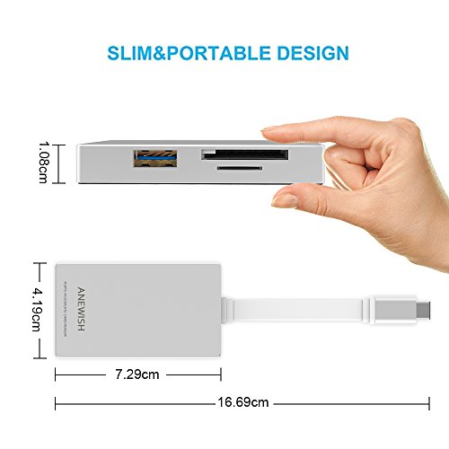 El Mejor Precio ANEWISH® Hub USB C HDMI Replicador de puertos USB 3.0
de Aluminio (Alimentado 5v), HDMI 4K con lector de tarjetas SD /
SDHC /Micro SD para Nuevo Macbook, Macbook Pro 2016, Google ChromeBook
Pixel 2015 y otros Dispositivos de Tipo C Especial