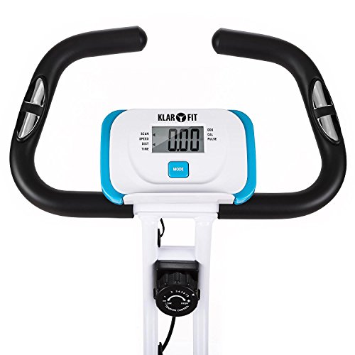 Klarfit Azura Ergometer Heimtrainer für Ausdauertraining, Fitnessfahrrad ( bis 100 kg belastbar, 8-stufiger Widerstand, Trainingscomputer, Pulsmesser) weiß-blau - 6