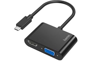‎HAMA Hama USB C auf VGA und HDMI Adapter, 4K Ultra HD, Full HD 1080p (2in1 USB C Adapter mit HDMI Buchse und VGA Buchse zum Anschluss von PC, Laptop, MacBook, Tablet, iPad, Handy an Monitor, TV, Beamer)