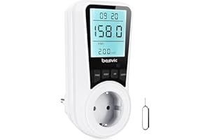 Besvic Misuratore Di Consumo Elettrico 1 Pezzo, Misura Consumo con LCD Retroilluminato, Misuratore di Potenza con 16A/3680W Protezione da Sovraccarico, 7 monitoraggio dei dati, SPINA UE
