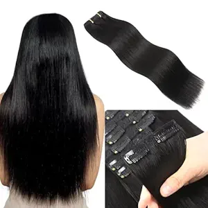 Majik Human Hair Extension For Add Volume And Length Clip On Real Hair Extension For Women And Girls (16 Inch 50 Gram Black)