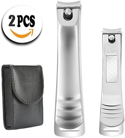 Nail Clippers Set - 2 PCS Precision Stainless Steel Fingernail &amp; Toenail Clipper Set Sharp Nail Cutter with Leather Travel Case - Wider Easy Press Lever &amp; Minimal Effort