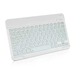 Caesar Ultra Light & Slim Portable Wireless Bluetooth Keyboard for iOS iPad, Air, Android, Windows Tablets PC Smartphone with Built in Rechargeable Battery (White)