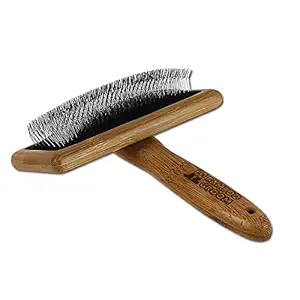 Bamboo Groom Slicker Brush with Stainless Steel Pins for Pets, Large