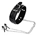 Price comparison product image GSYClbf Faux Leather Choker Collar with Nipple Breast Clamp Clip Chain Couple SM Sex Toy - Black