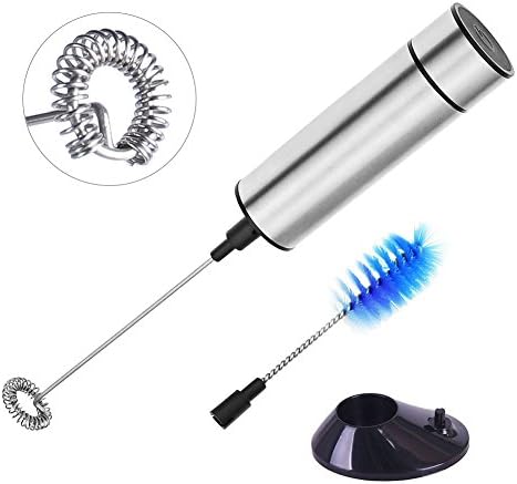 Electric Milk Frother Handheld Foam Maker Battery Operated Efficient Easy to Clean Stand and Cleaning Brush included for coffee, tea &amp; espresso