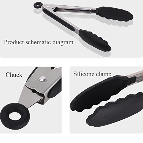 GHB 2er Küchenzange Grillzange aus hochwertigem Edelstahl und Lebensmittelqualität Silikon Kochen Servieren Grill für Fleisch Salat Spaghetti Wurst Brötchen und vieles mehr - 7