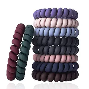 Belicia 10 Piece Hair Ties For Thick Hair, Coil Elastics Hair Ties, Multicolor Medium Spiral Hair Ties, No Crease Hair Coils, Telephone Cord Plastic Hair Ties For Women And Girls