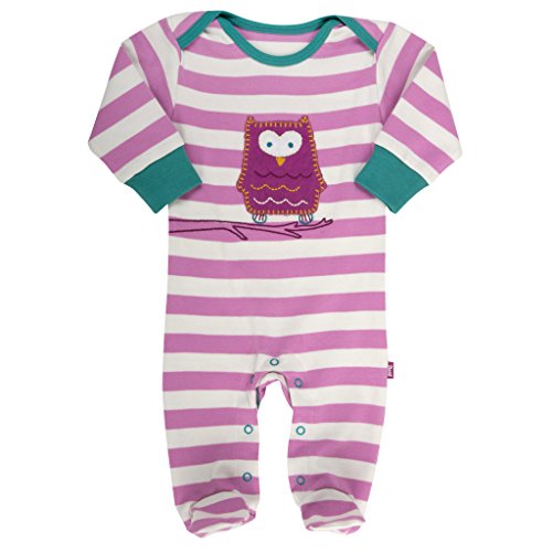 Kite Baby Girls Stripy Owl Sleepsuit Long Sleeve Footies, Pink, 0-3 Months