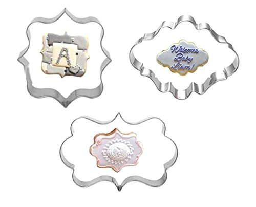 Mundo 9,99 Mall 3 pcs decoración placa marco Cookie Cutter moho molde Set, cuadrado marco de placa, Fancy Oval