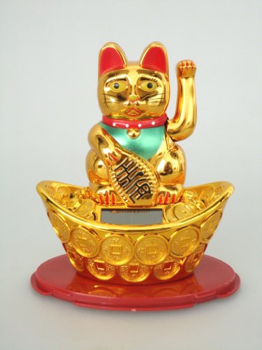 SOLAR - Glückskatze "klein" Winkekatze Maneki Neko GOLDFARBEN