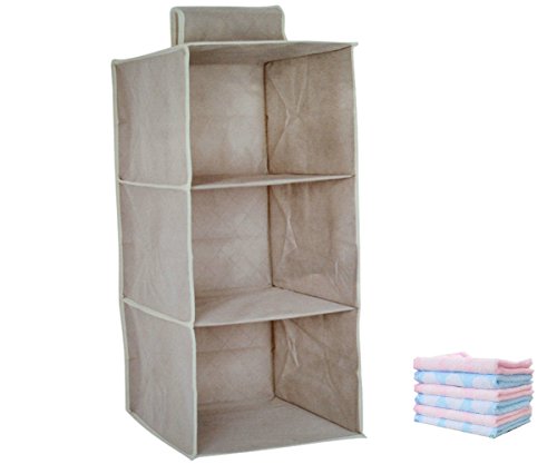 Hängeaufbewahrung Hängender Stoffschrank Mit 3 Fächer und Schleifenverschluss für Jede Garderobe H60X30X30 CM Grau-Braun Material-Polyeste - 2