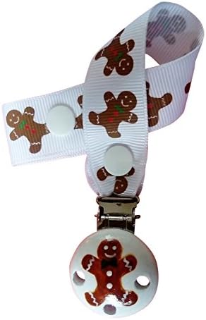 CuteToots hand-painted wooden dummy / teether clip - Christmas Gingerbread man (dummy with ring)