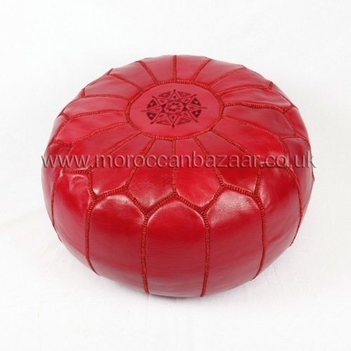 Filled Burgundy pouffe, Genuine Moroccan Leather Pouffe / Footstool in Burgundy (Filled)