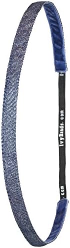 Ivybands IVY782 Non Slip Headband Special Blue Denim Super Thin Width 1 cm Blue Glitter, One Size
