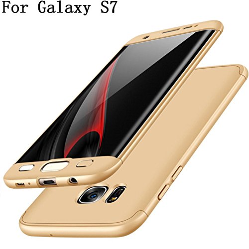Galaxy S7 Case, Galaxy S7 Back Cover, Heyqie 360 Degree Full Protection 3 in 1 Ultra Slim Anti-Scratch Shockproof Smoothly Protective Hard PC Case For Samsung Galaxy S7, Gold