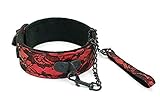 SMspade Lace Choker Leather Neck Collar and Leash Kit for Women (Red)
