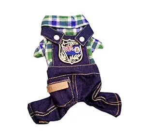 TBOP Dog Clothes Pet Supplies Cat and Dog Clothing Plaid Four-Leg Strap Denim One Generation(Green_L)(Color May Vary)