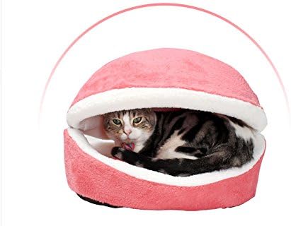 UMALL Cat Bed Hamburger Round Bed Fleece Padding for Cats Indoor Soft Cushion Mats (Rosepink)