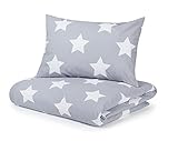 Cot Bed Duvet Cover and Pillowcase Set, Silver Grey with White Stars