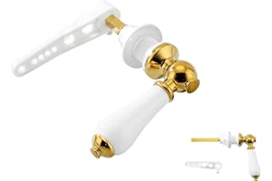 AZKEEGREY 2 Pack Universal Toilet Handles Flush Lever Arm, Ceramic Toilet Flush Handle Adjustable, Cistern Lever Handle for Toilet (Gold & White)