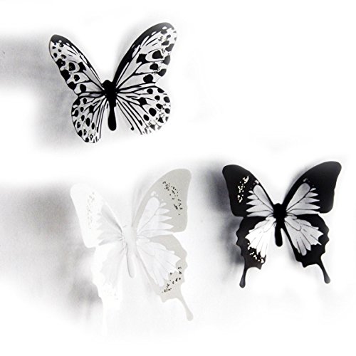18 Stück 3D Schmetterlinge Schwarz Weiß Wasserdicht PVC Aufkleber Wandtattoo - 4