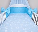 Baby Bettwäsche 5tlg Bettset mit Nestchen Kinderbettwäsche Himmel 100x135cm NEU Herzen Blau Vollstoffhimmel - 3