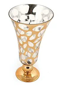 Be Cool Glass Vintage Design Pattern Large Size Flower Vase for Office and Home Decoration (Gold and Transparent )