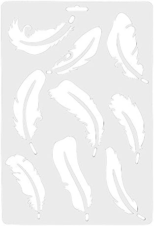 HAPPYQUDA Feather Drawing Painting Stencils Scale Template Graphics Ruler for Children Creation DIY Albums Accessories