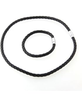 Ecloud Shop® 6mm Geflochten Leder Armband Lederarmband Kette Lederkette Schwarz