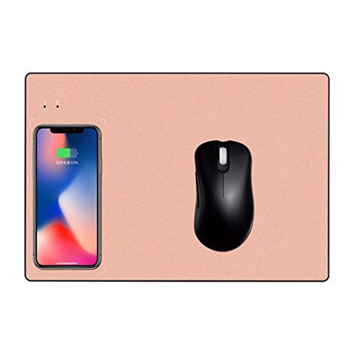 Preisvergleich Produktbild Wireless Ladegerät Mauspad, Gusspower Qi Kabelloses Charging Induktionsladegeräte 2 in 1 Luxus Gaming Mouse Pad Mat für iPhone X 8 Plus Samsung Galaxy S8 Plus S7 Edge Nexus und Alle Qi-Fähige Geräte (Roségold)