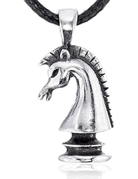 Llords Schmuck | Schach Halskette Pferd Ritter Figur Anhänger + Versilberter Verschluss, feinster Zinn Metall...