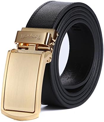 Tonywell Mens Genuine Leather Ratchet Belts with Distinctive Buckle Fashion Colors Belt 30mm Wide Custom Fit (One Size:32"-45"Waist, Black Leather & Gold Metal Buckle)