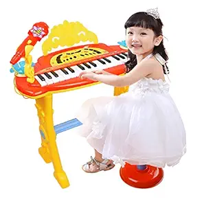 MWG Exports Co Symphony Multi-Functional 32 Key Musical Kids Piano Toy with Microphone & Chair for Boys and Girl Children Keyboard STEM Toys - RED,Plastic,pack of 1